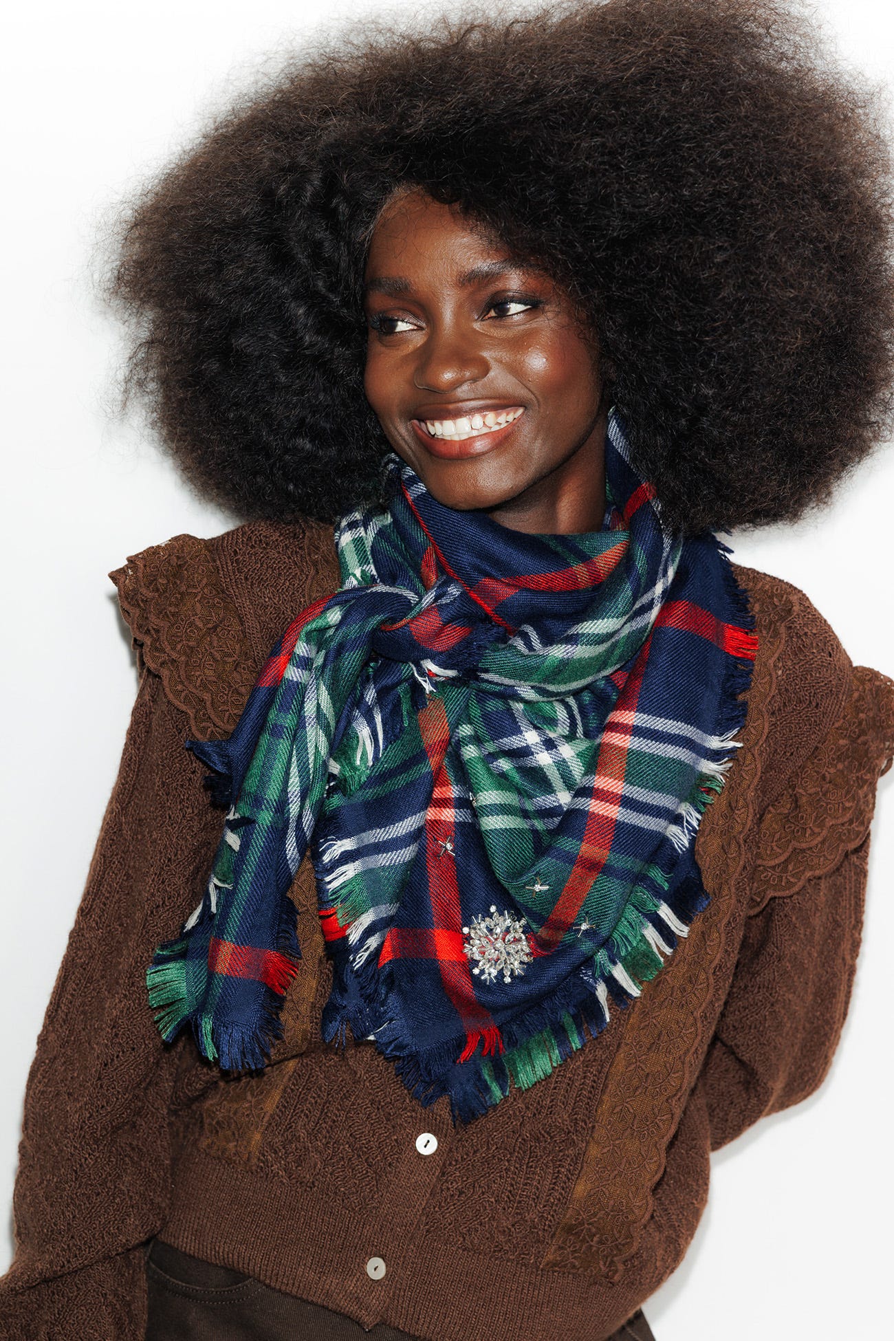 Strass checked scarf