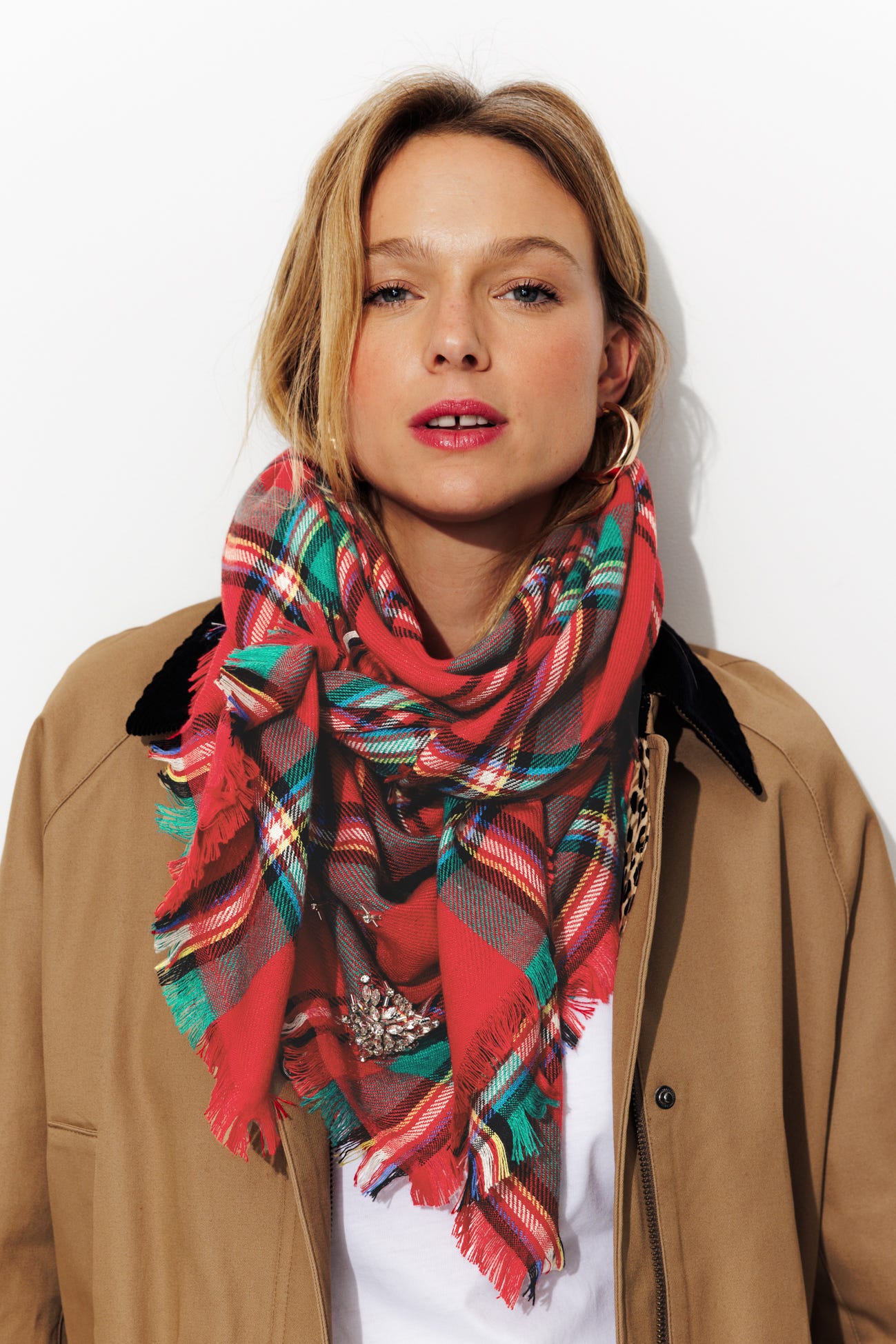 Strass checked scarf